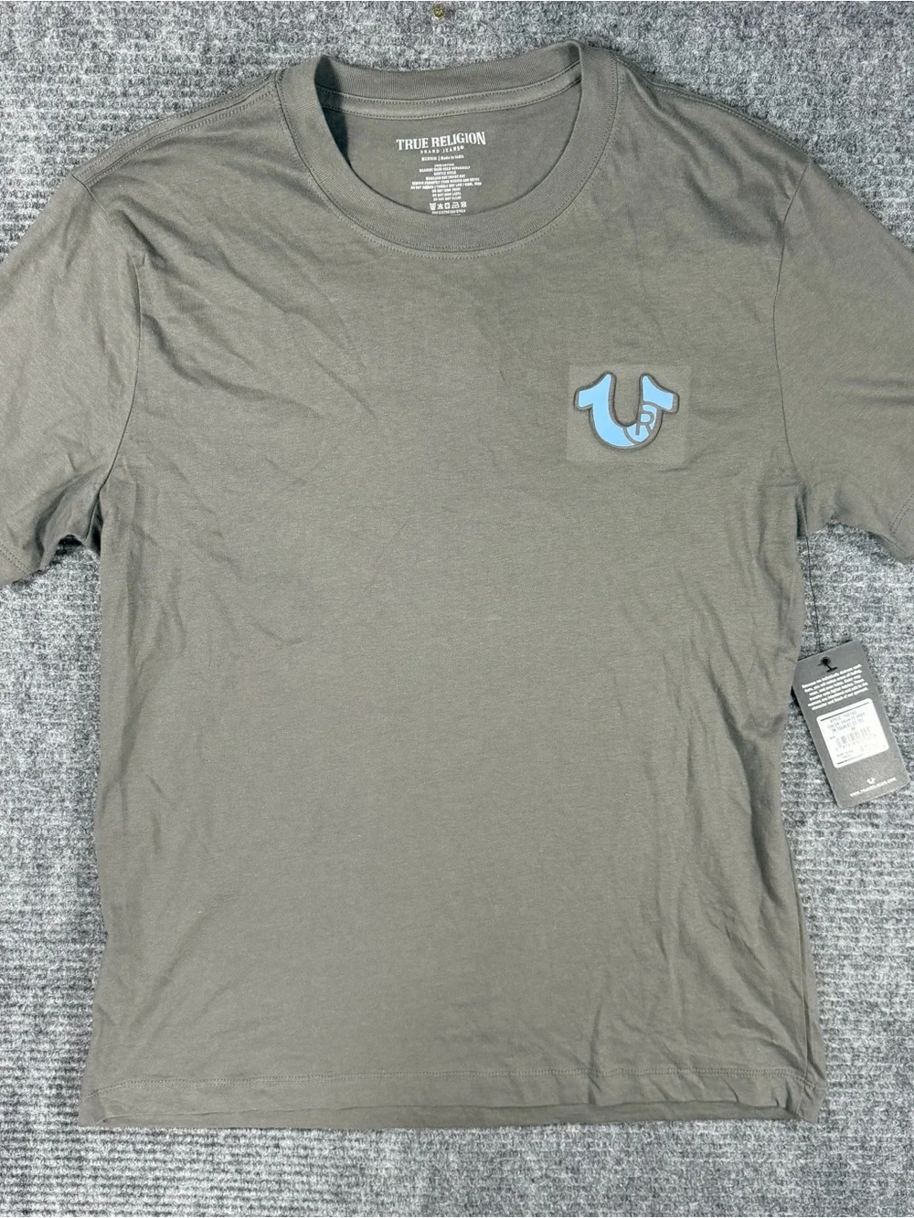 True Religion Short Sleeve Tee with Light Blue Logo